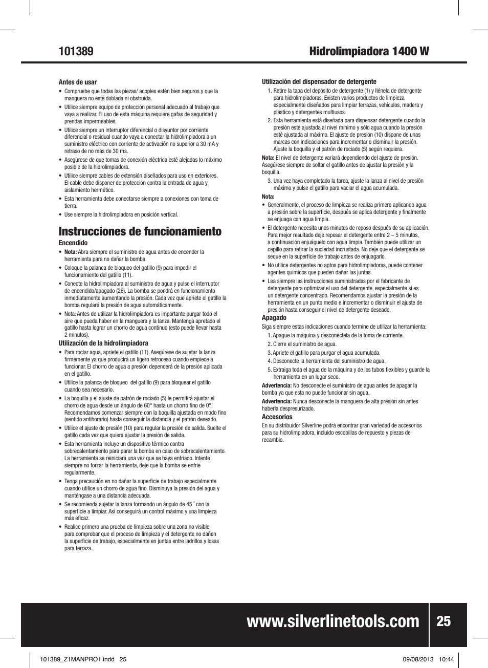 Instrucciones de funcionamiento | Silverline Pressure Washer 1400W User Manual | Page 26 / 40