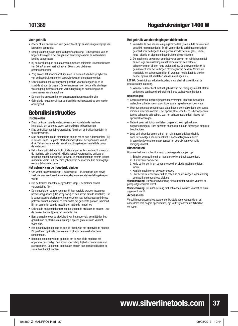 Gebruiksinstructies | Silverline Pressure Washer 1400W User Manual | Page 38 / 40