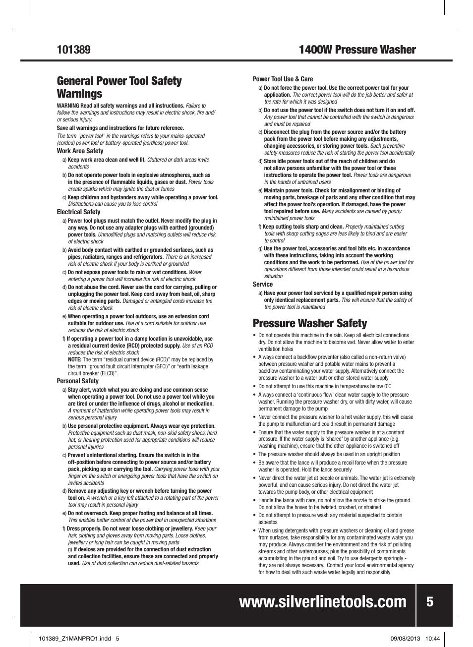 Pressure washer safety | Silverline Pressure Washer 1400W User Manual | Page 6 / 40