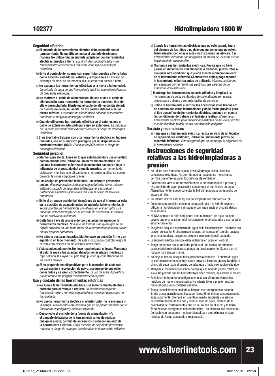 Silverline Pressure Washer 1800W User Manual | Page 24 / 40