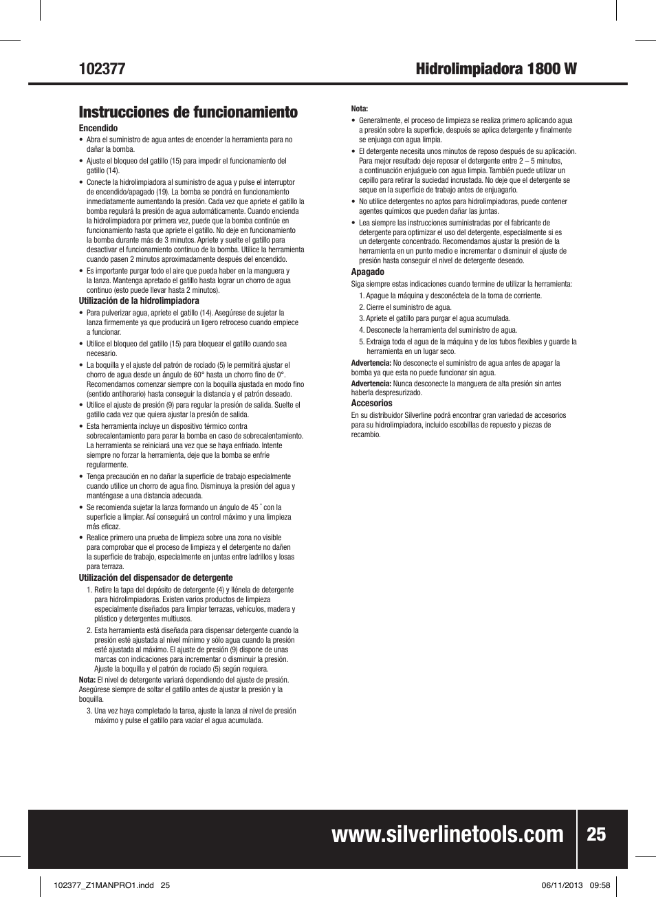 Instrucciones de funcionamiento | Silverline Pressure Washer 1800W User Manual | Page 26 / 40