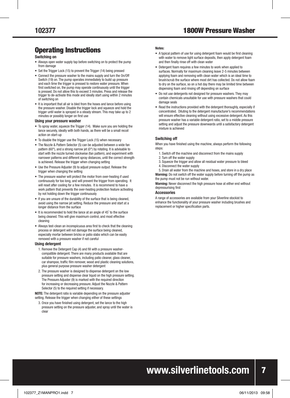 Silverline Pressure Washer 1800W User Manual | Page 8 / 40