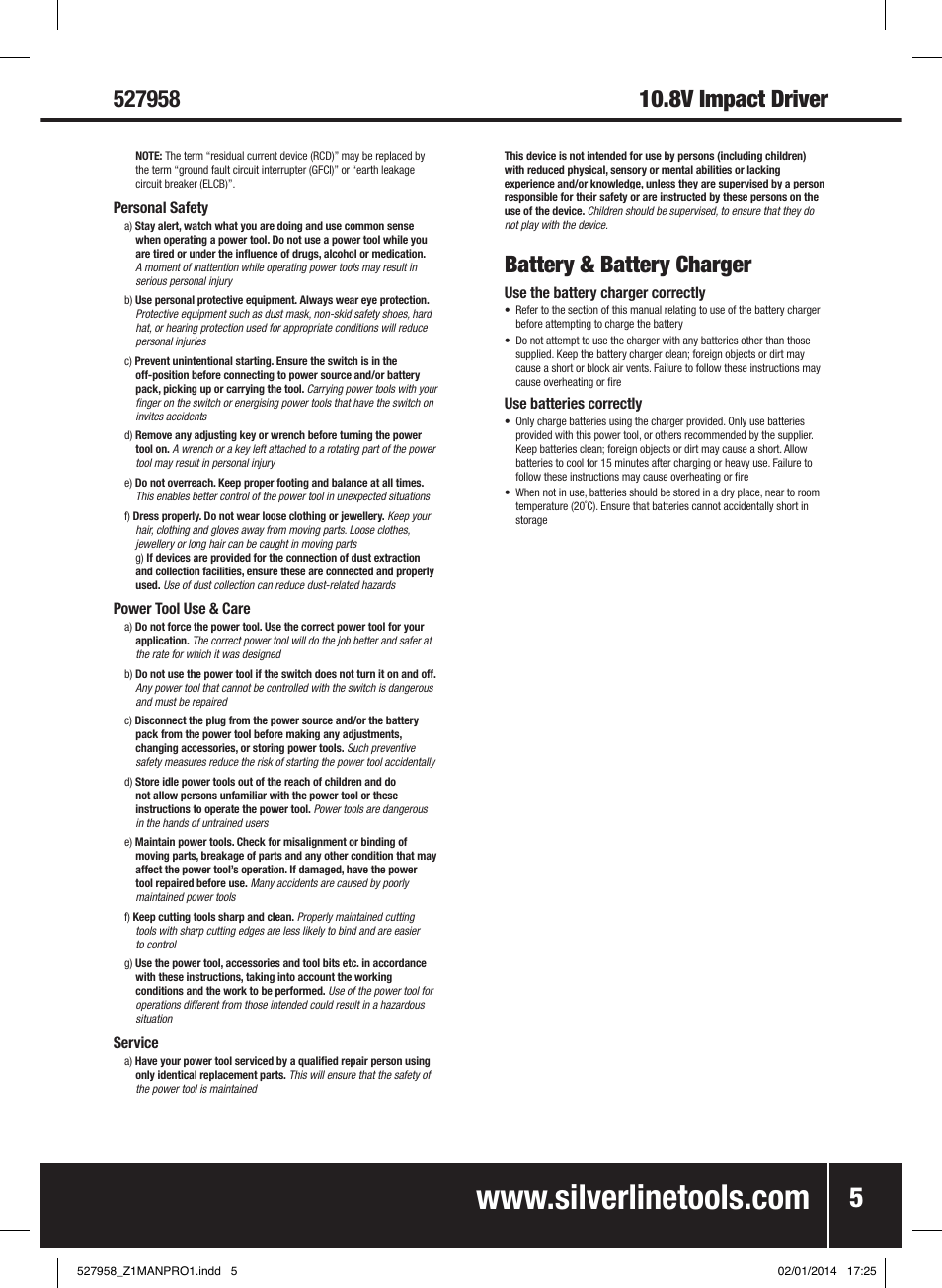 Battery & battery charger | Silverline 10.8V Impact Driver User Manual | Page 6 / 28