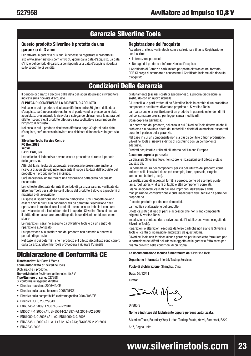 Dichiarazione di conformità ce | Silverline 10.8V Twin Pack User Manual | Page 52 / 56