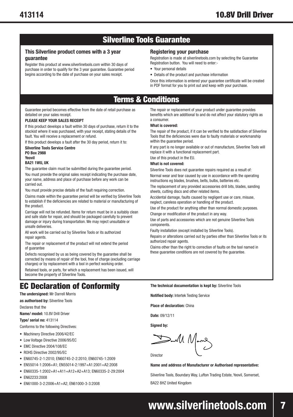 Ec declaration of conformity | Silverline 10.8V Twin Pack User Manual | Page 8 / 56