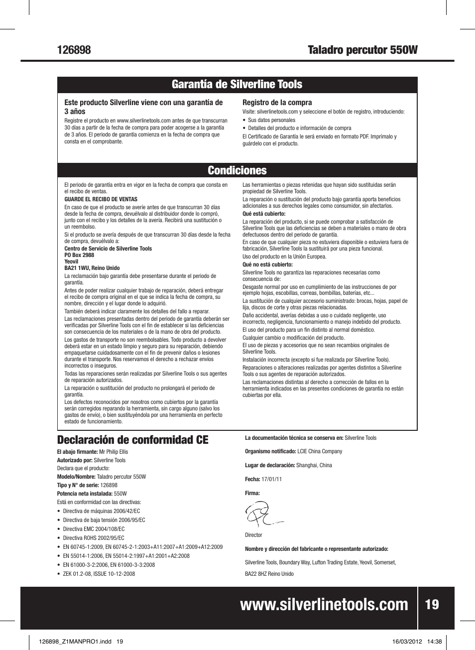 Silverline 550W Hammer Drill User Manual | Page 20 / 28