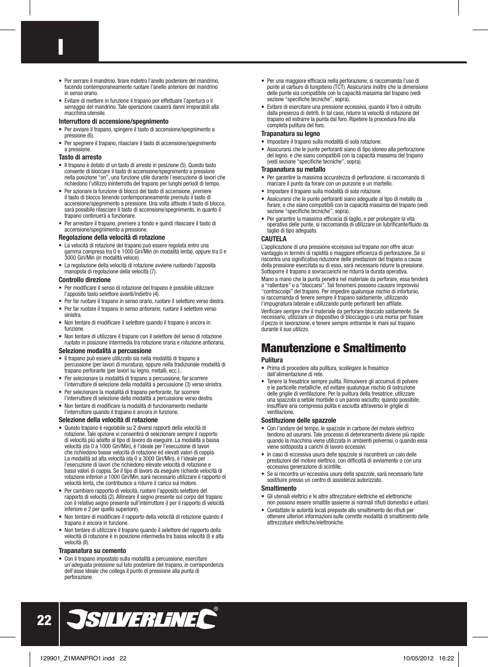 Manutenzione e smaltimento | Silverline 1010W Hammer Drill User Manual | Page 23 / 28