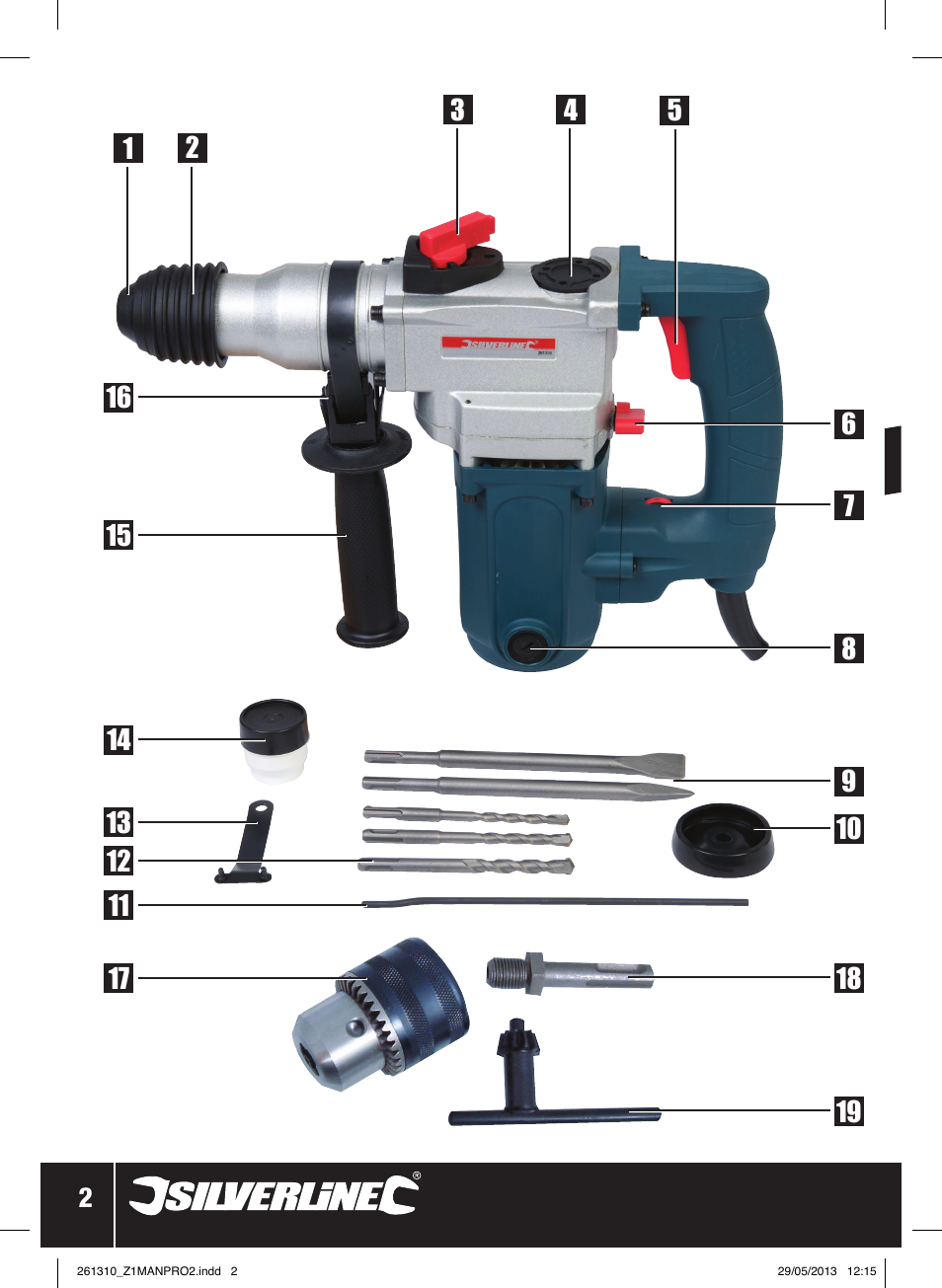 1500w sds plus hammer drill | Silverline 1500W SDS Plus Hammer Drill User Manual | Page 3 / 28