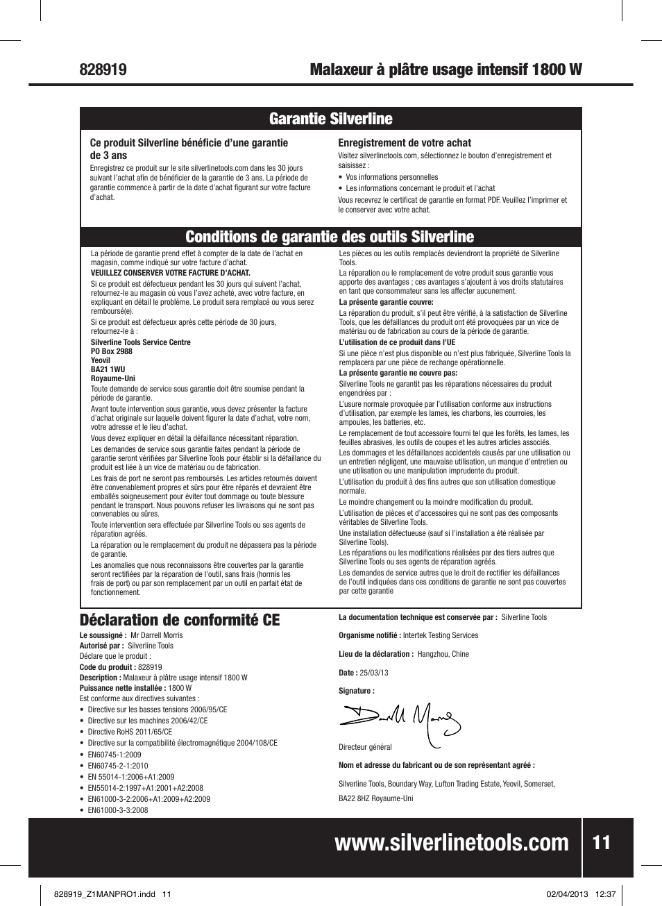 Silverline 1800W Heavy Duty Plaster Mixer User Manual | Page 12 / 28