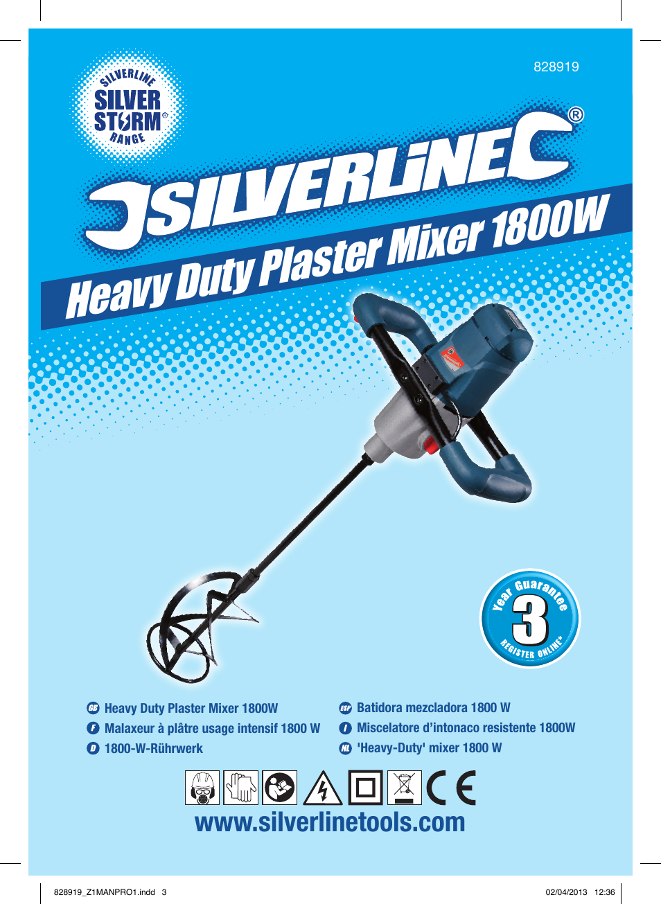 Heavy duty plaster mixer 1800w | Silverline 1800W Heavy Duty Plaster Mixer User Manual | Page 2 / 28