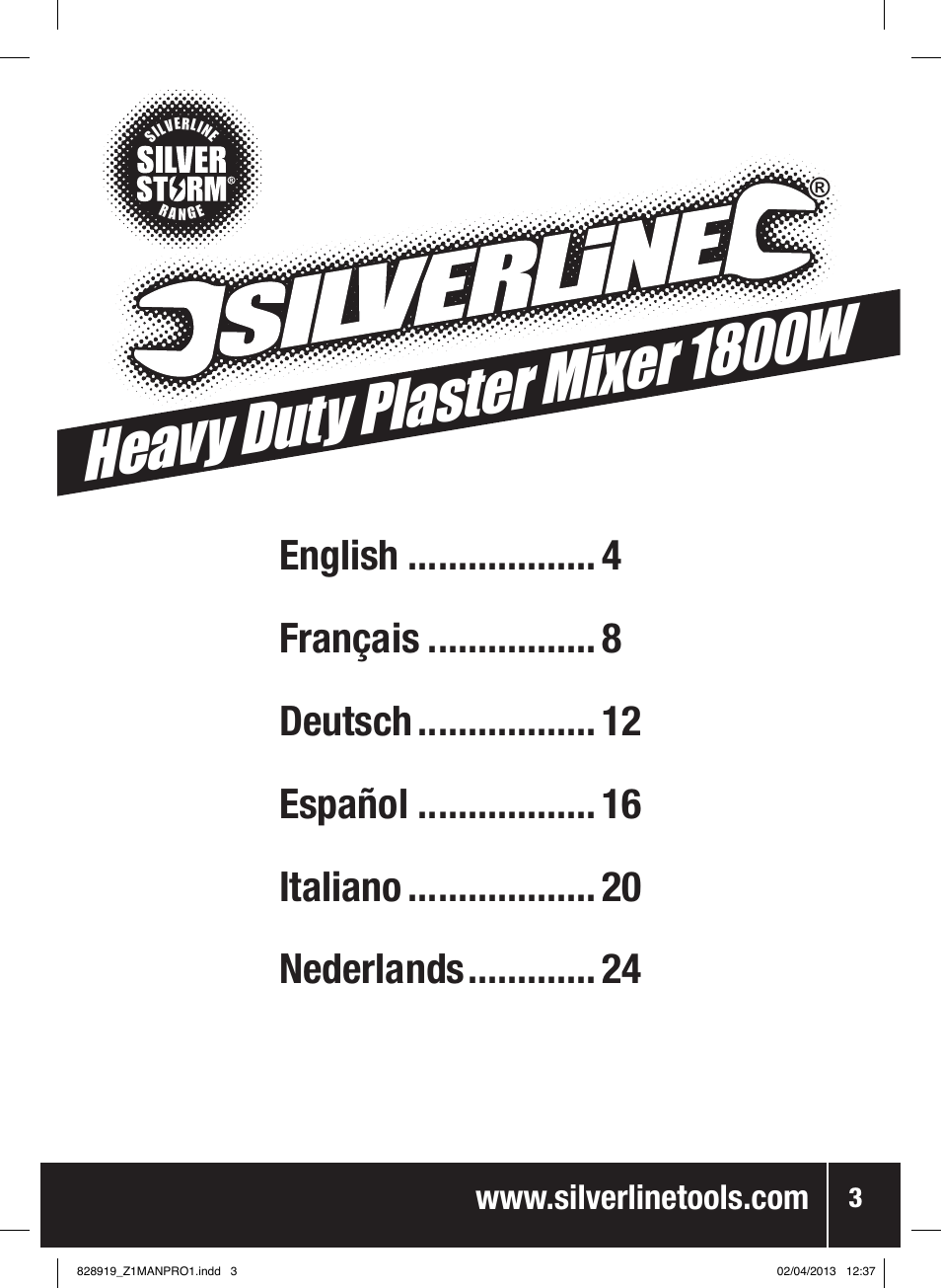 Heavy duty plaster mixer 1800w | Silverline 1800W Heavy Duty Plaster Mixer User Manual | Page 4 / 28