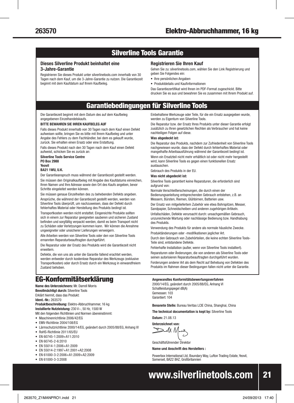 Eg-konformitätserklärung | Silverline 1500W Electric Breaker User Manual | Page 22 / 40