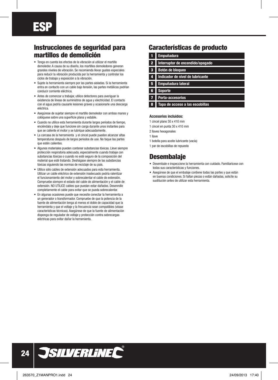 Características de producto, Desembalaje | Silverline 1500W Electric Breaker User Manual | Page 25 / 40