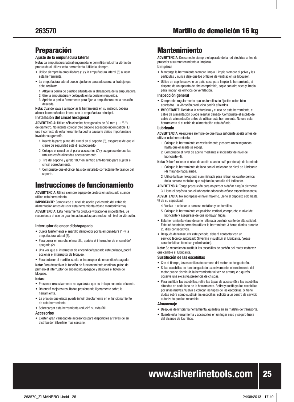 Preparación, Instrucciones de funcionamiento | Silverline 1500W Electric Breaker User Manual | Page 26 / 40