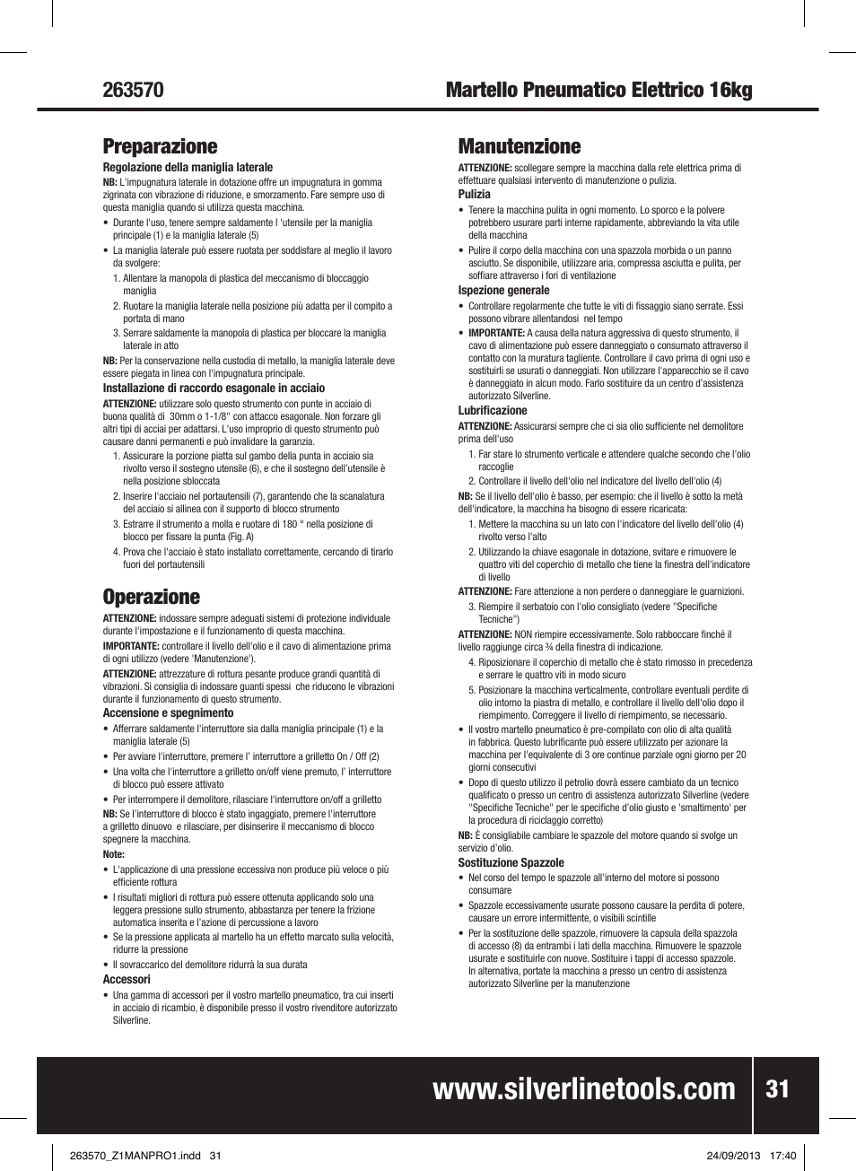 Preparazione, Operazione | Silverline 1500W Electric Breaker User Manual | Page 32 / 40