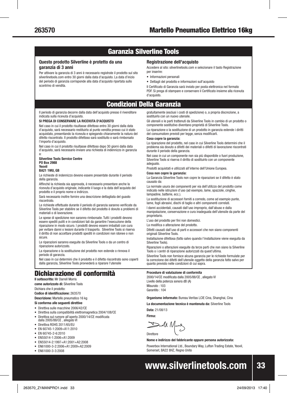 Dichiarazione di conformità | Silverline 1500W Electric Breaker User Manual | Page 34 / 40