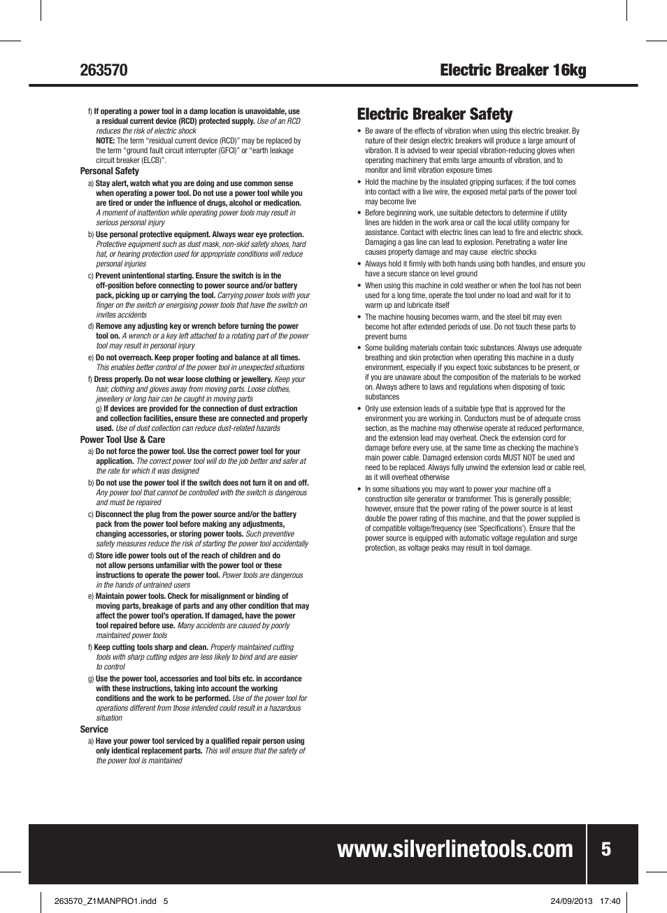 Electric breaker 16kg electric breaker safety | Silverline 1500W Electric Breaker User Manual | Page 6 / 40