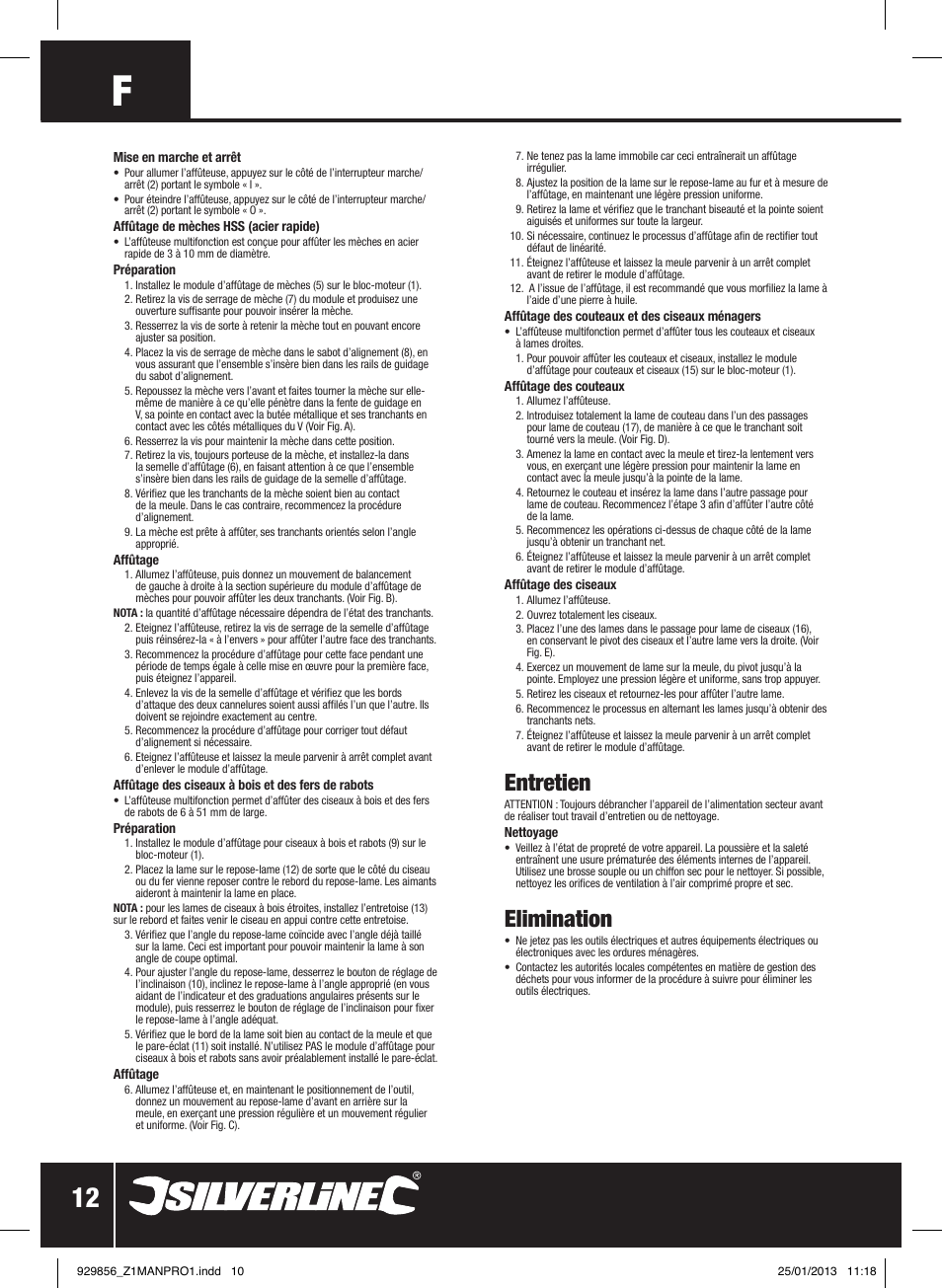 Entretien, Elimination | Silverline 65W Multipurpose Sharpener User Manual | Page 13 / 30