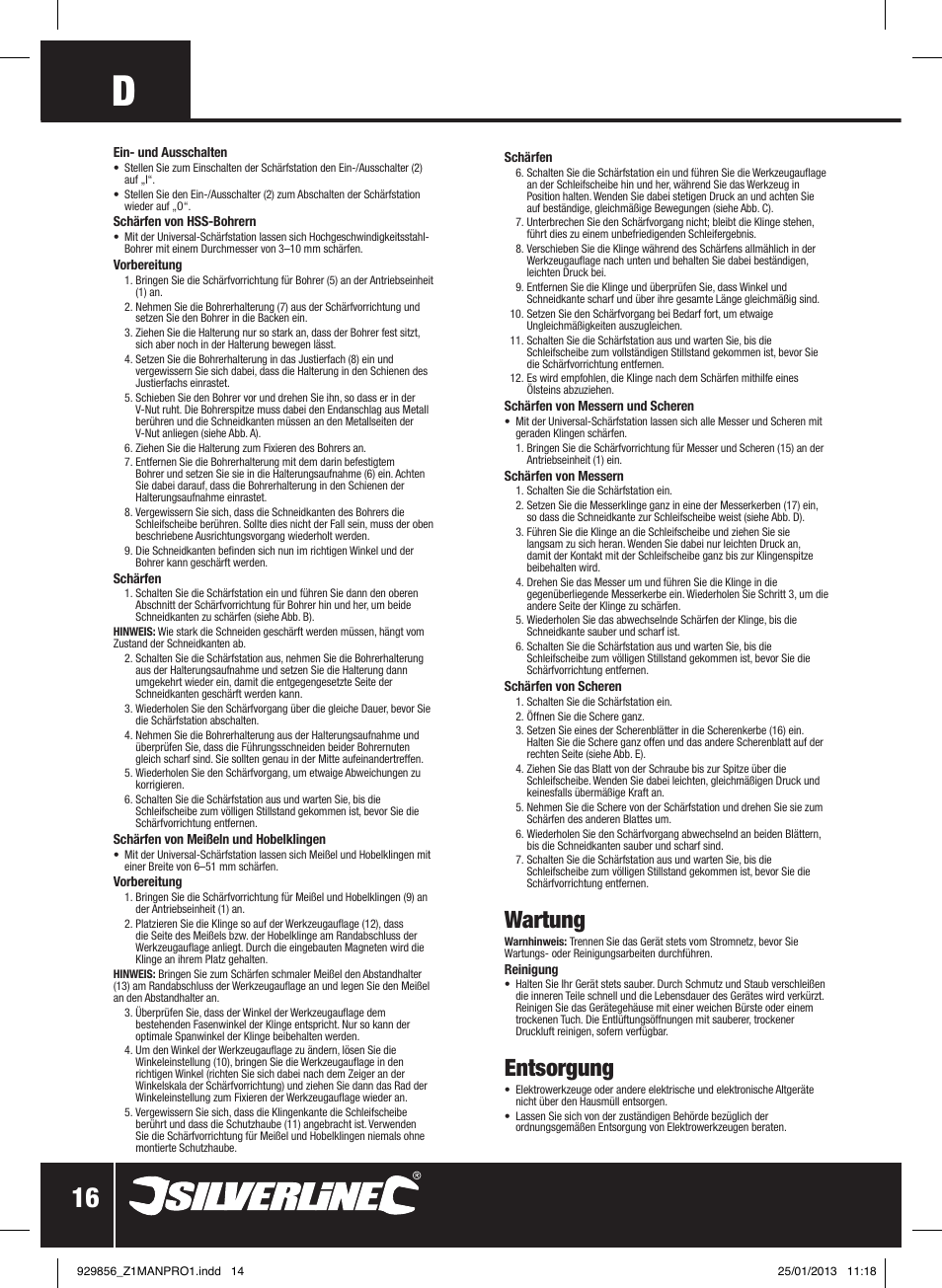 Wartung, Entsorgung | Silverline 65W Multipurpose Sharpener User Manual | Page 17 / 30