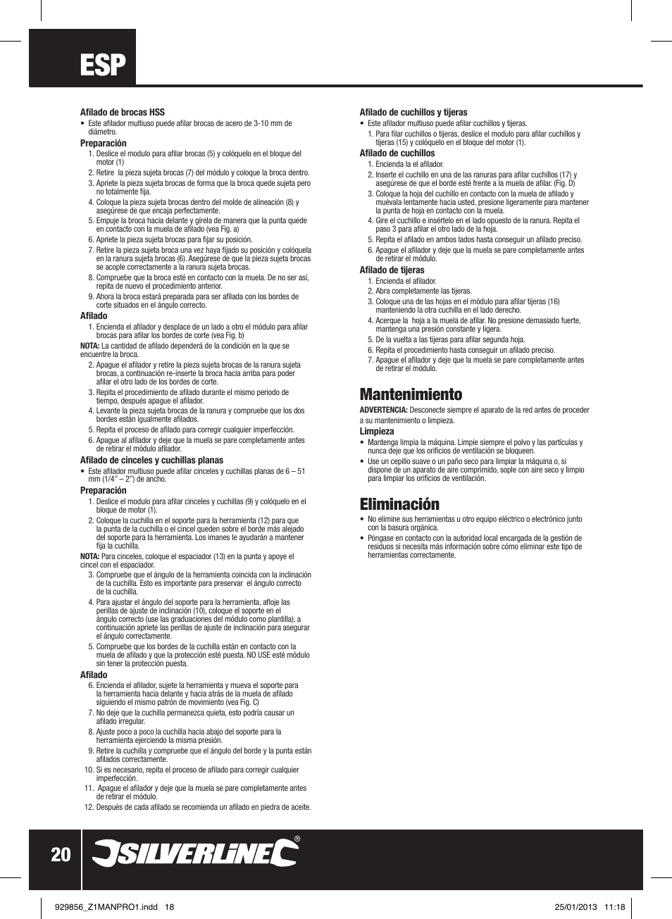 Mantenimiento, Eliminación | Silverline 65W Multipurpose Sharpener User Manual | Page 21 / 30