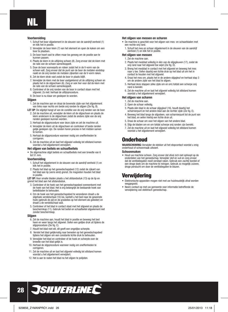 Onderhoud, Verwijdering | Silverline 65W Multipurpose Sharpener User Manual | Page 29 / 30