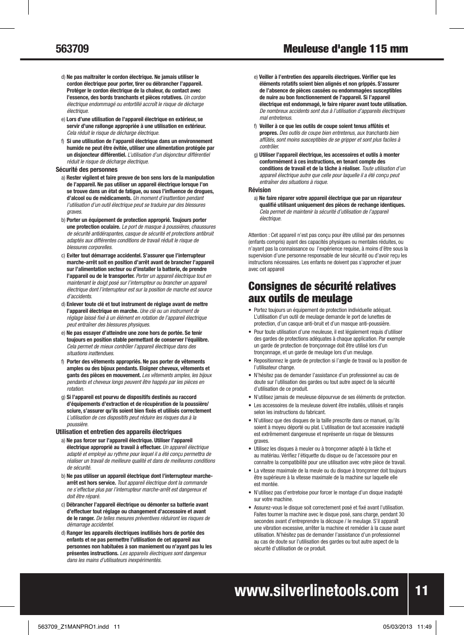 Silverline 800W Angle Grinder 115mm User Manual | Page 12 / 40
