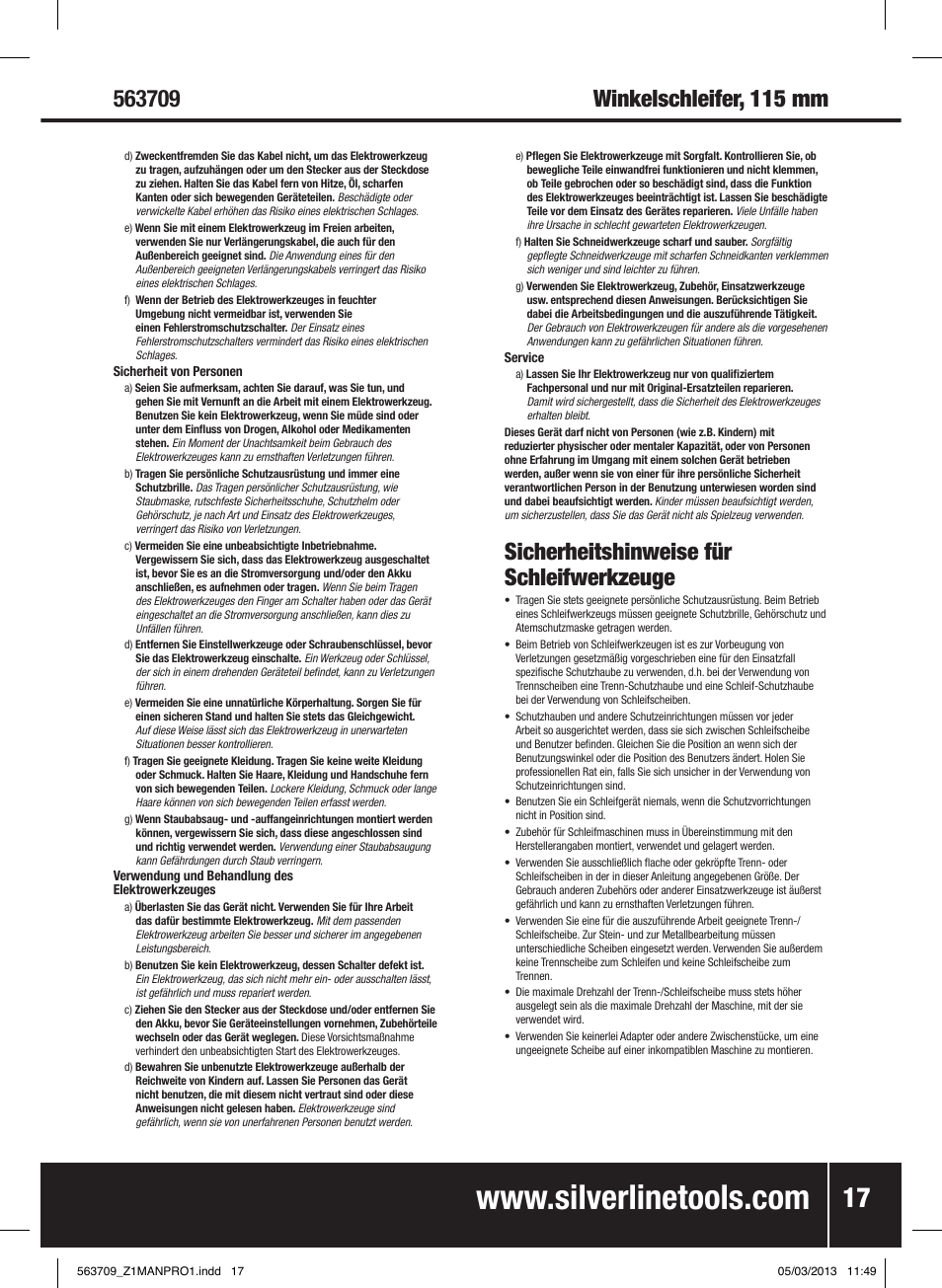 Sicherheitshinweise für schleifwerkzeuge | Silverline 800W Angle Grinder 115mm User Manual | Page 18 / 40