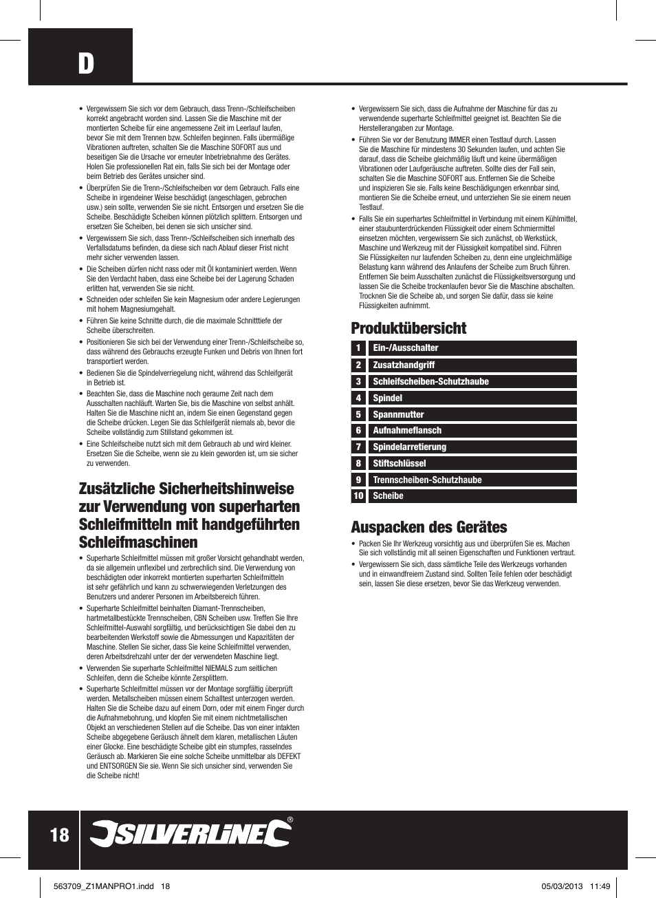 Auspacken des gerätes, Produktübersicht | Silverline 800W Angle Grinder 115mm User Manual | Page 19 / 40