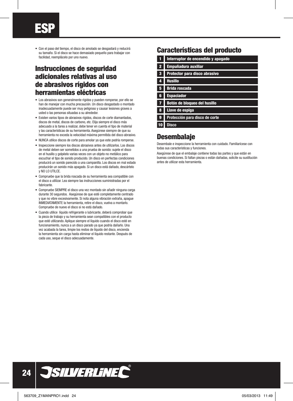 Desembalaje, Características del producto | Silverline 800W Angle Grinder 115mm User Manual | Page 25 / 40