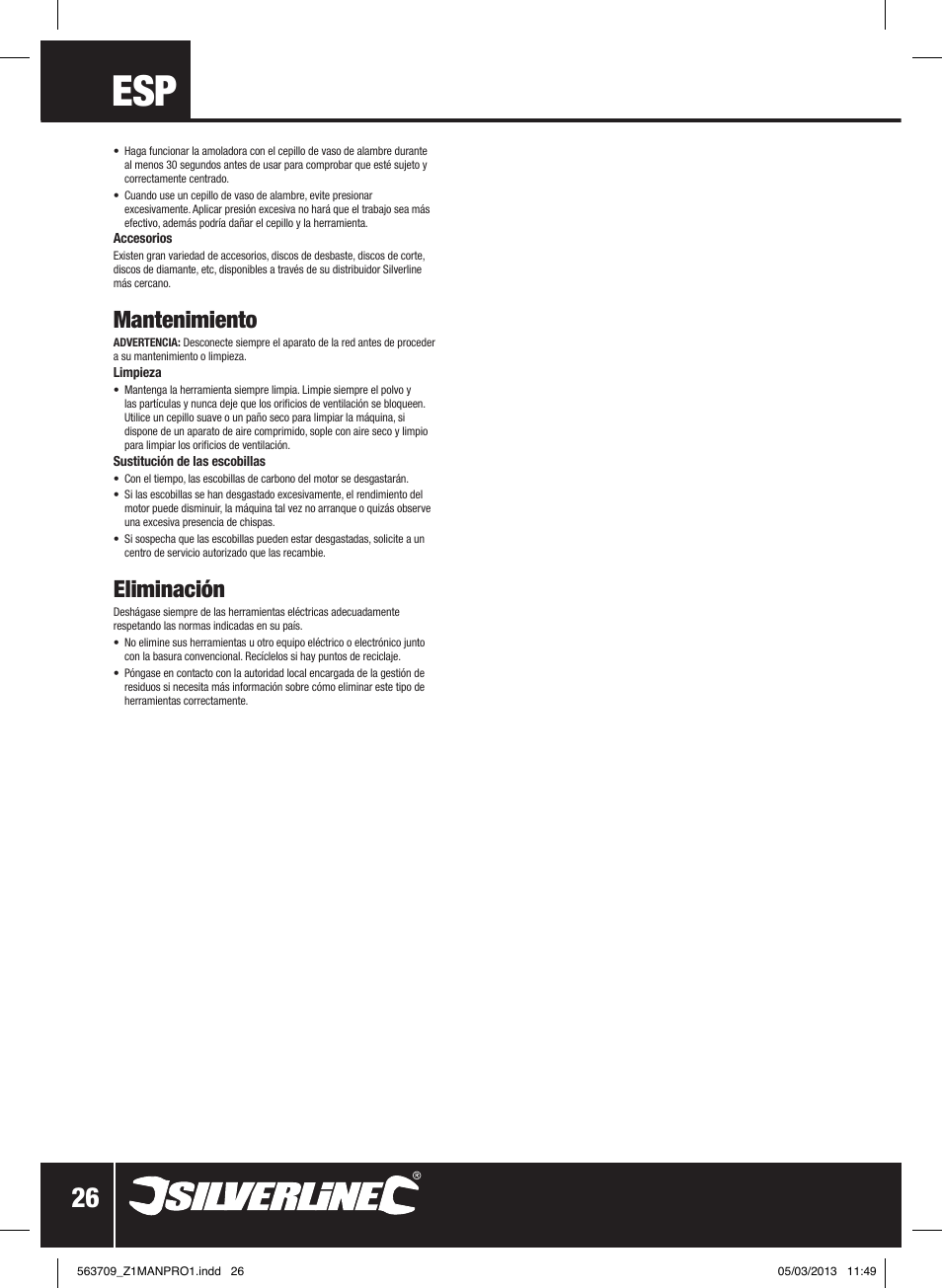 Mantenimiento, Eliminación | Silverline 800W Angle Grinder 115mm User Manual | Page 27 / 40