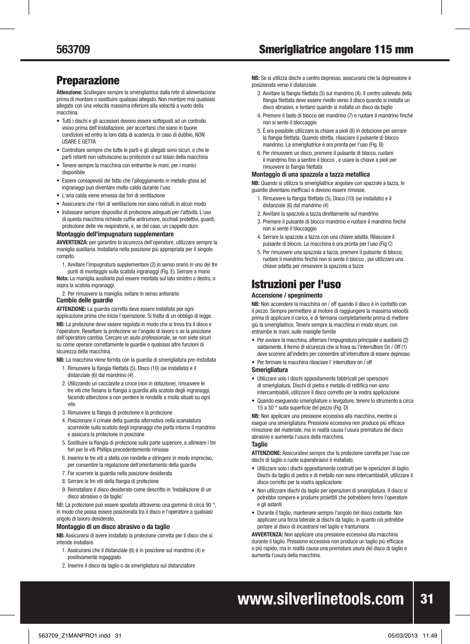 Istruzioni per l'uso | Silverline 800W Angle Grinder 115mm User Manual | Page 32 / 40