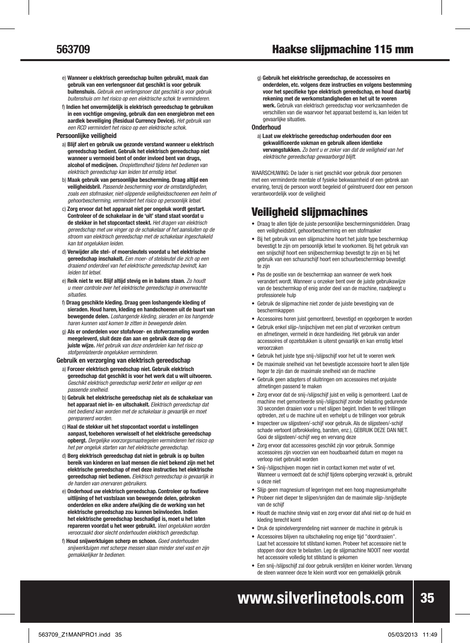 Veiligheid slijpmachines | Silverline 800W Angle Grinder 115mm User Manual | Page 36 / 40