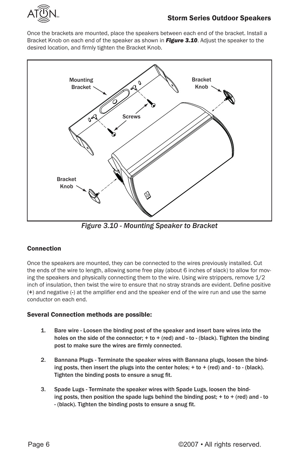 Storm series outdoor speakers, Figure 3.10 - mounting speaker to bracket | ATON O41 User Manual | Page 8 / 12