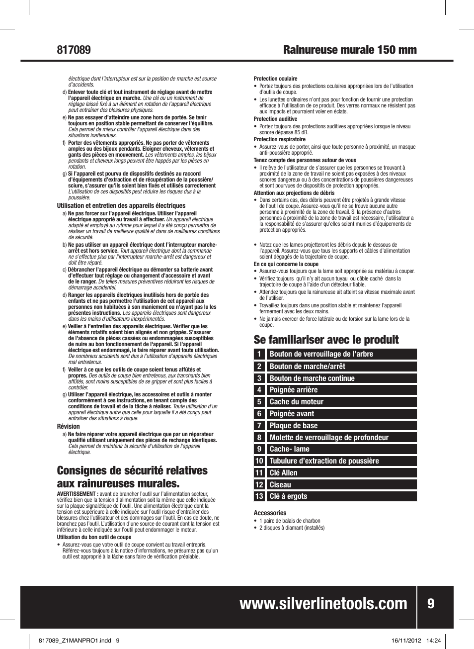 Se familiariser avec le produit | Silverline 1600W Wall Chaser 150mm User Manual | Page 10 / 28