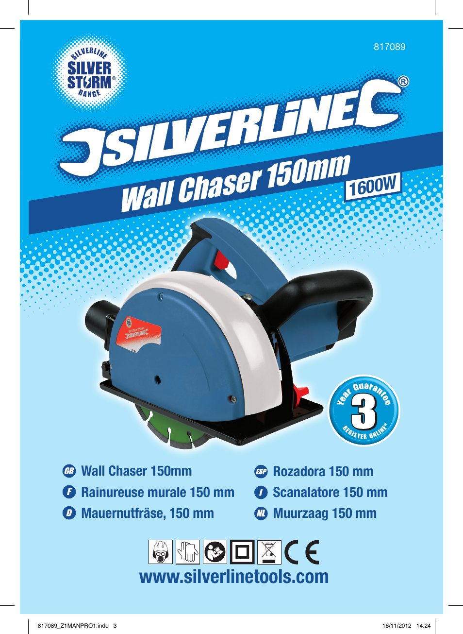 Wall chaser 150mm, 1600w | Silverline 1600W Wall Chaser 150mm User Manual | Page 2 / 28