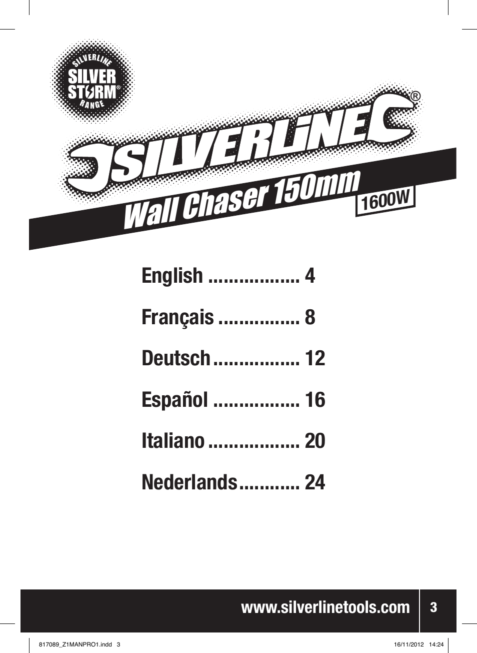 Wall chaser 150mm, 1600w | Silverline 1600W Wall Chaser 150mm User Manual | Page 4 / 28