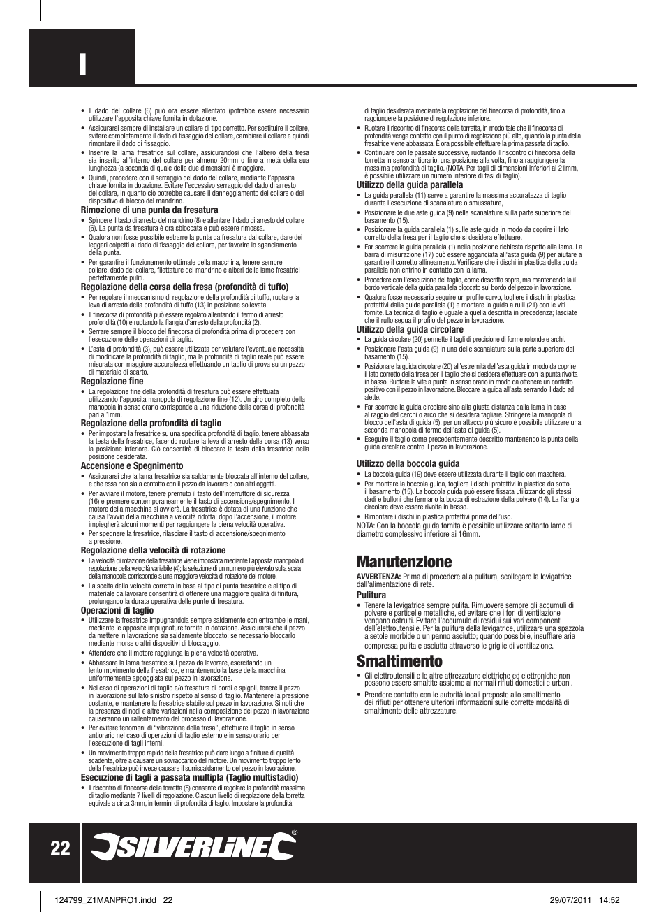 Manutenzione, Smaltimento | Silverline 2050W 1/ Plunge Router User Manual | Page 23 / 28