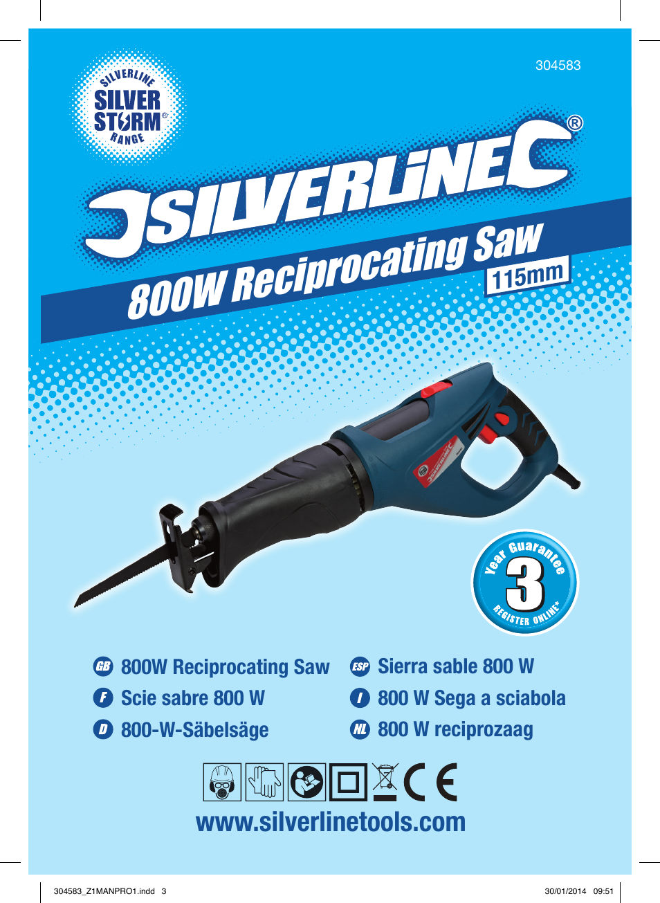 800w reciprocating saw, 115mm | Silverline 800W Reciprocating Saw 115mm User Manual | Page 2 / 40