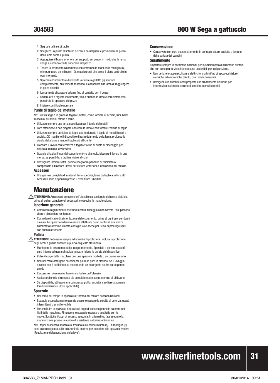 Manutenzione | Silverline 800W Reciprocating Saw 115mm User Manual | Page 32 / 40