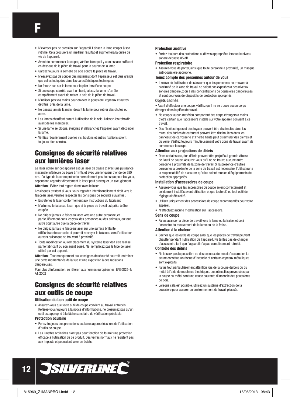 Consignes de sécurité relatives aux lumières laser | Silverline 710W Laser Jigsaw User Manual | Page 13 / 40