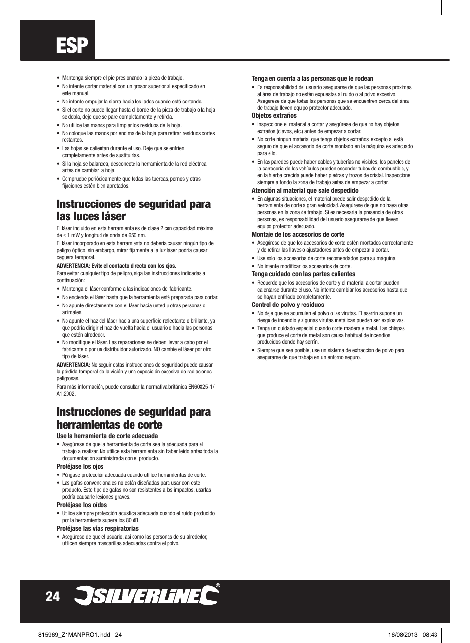 Instrucciones de seguridad para las luces láser | Silverline 710W Laser Jigsaw User Manual | Page 25 / 40