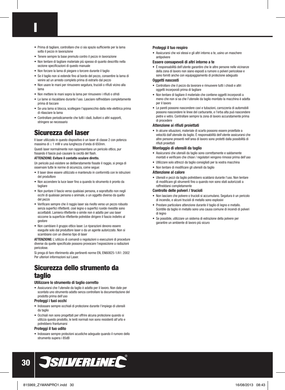 Sicurezza del laser, Sicurezza dello strumento da taglio | Silverline 710W Laser Jigsaw User Manual | Page 31 / 40