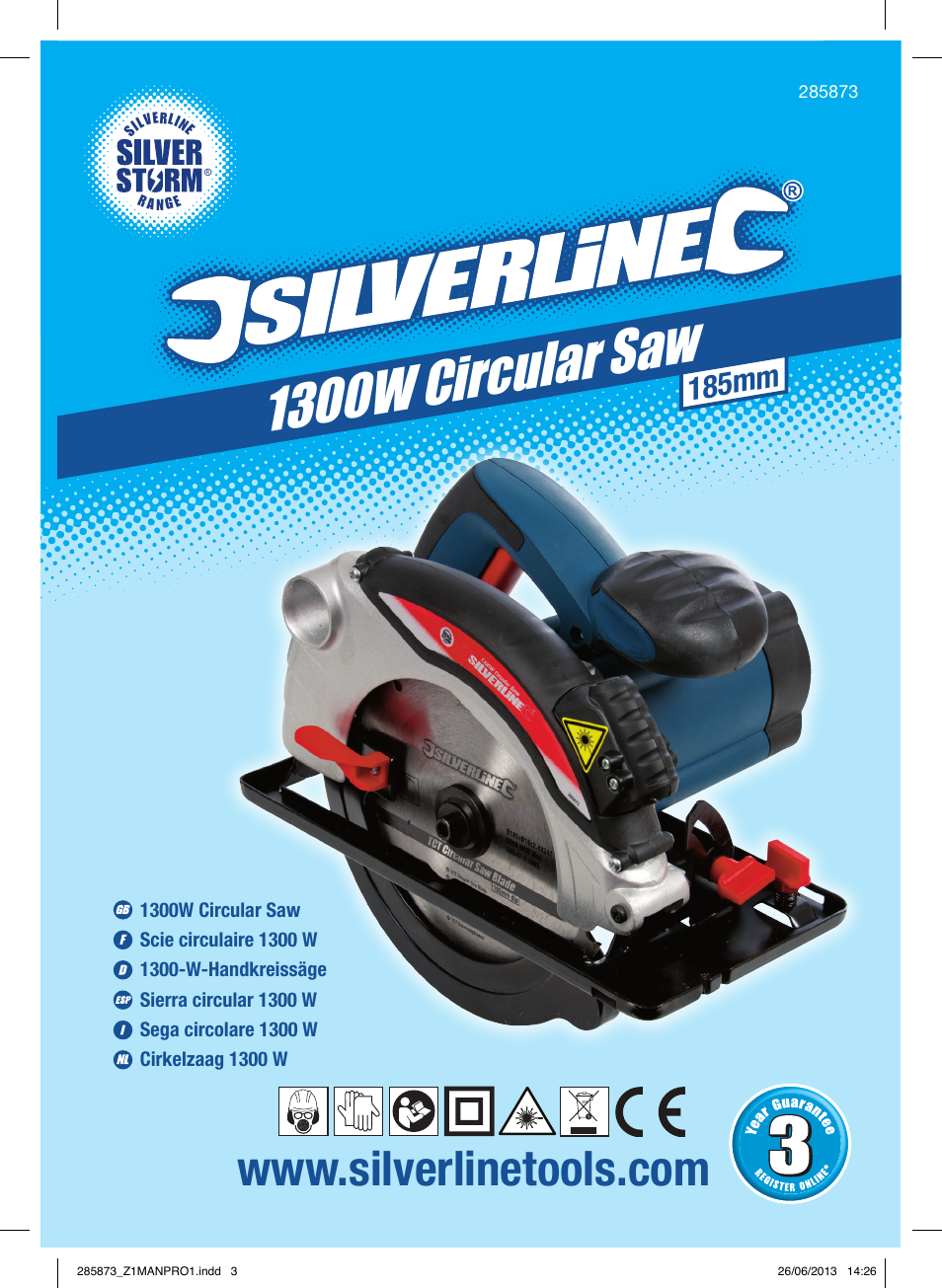 1300w circular saw, 185mm | Silverline 1300W Circular Saw with Laser Guide 185mm User Manual | Page 2 / 28