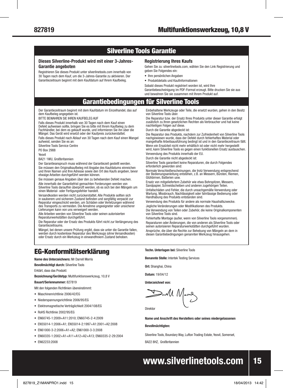 Multifunktionswerkzeug, 10,8 v | Silverline 10.8V Cordless Oscillating Multi-Tool User Manual | Page 16 / 28