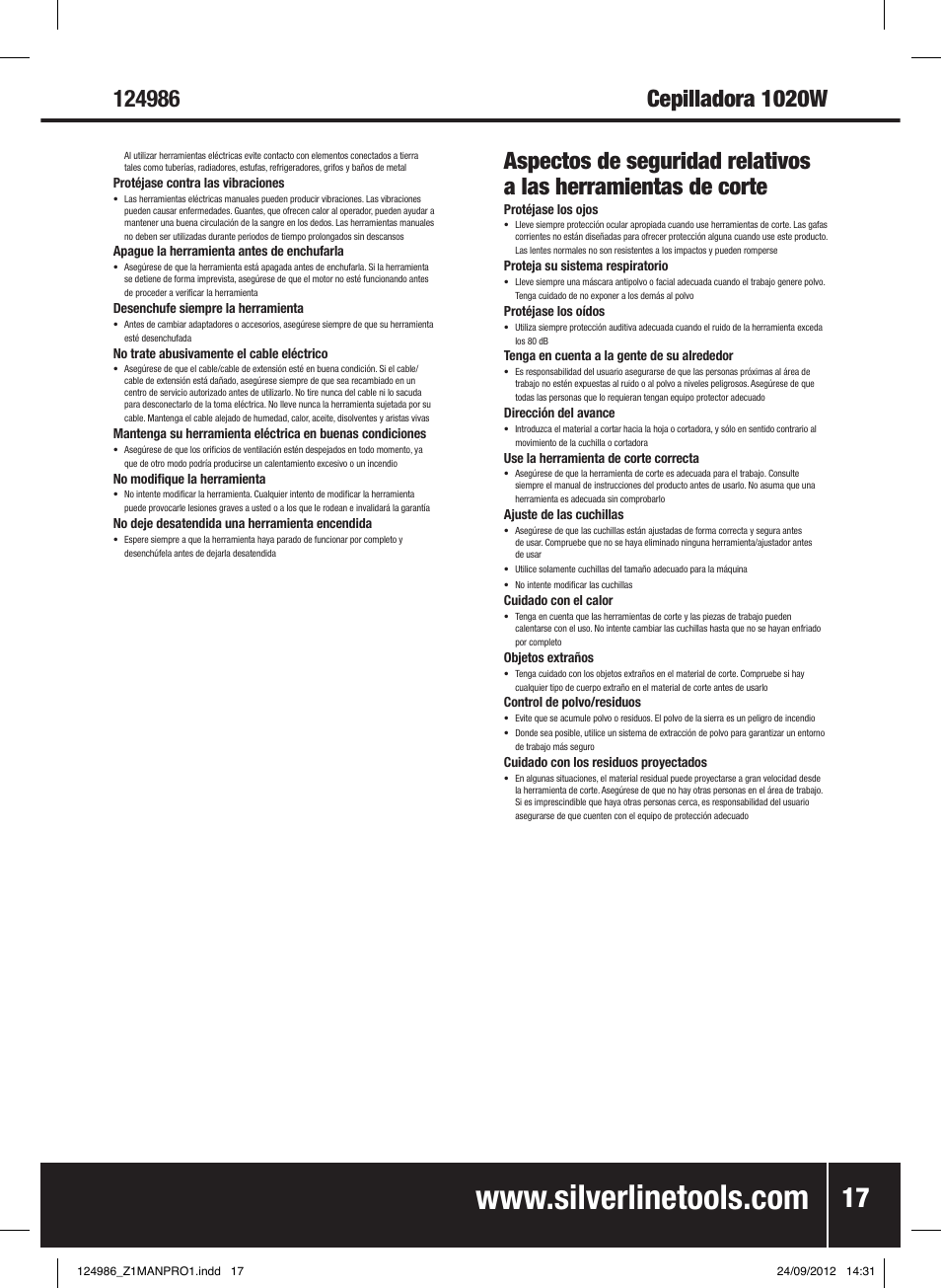 Silverline 1020W Planer User Manual | Page 18 / 28