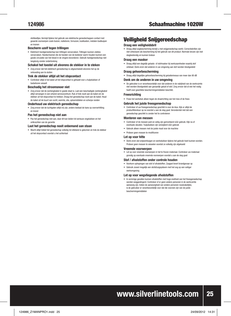 Silverline 1020W Planer User Manual | Page 26 / 28