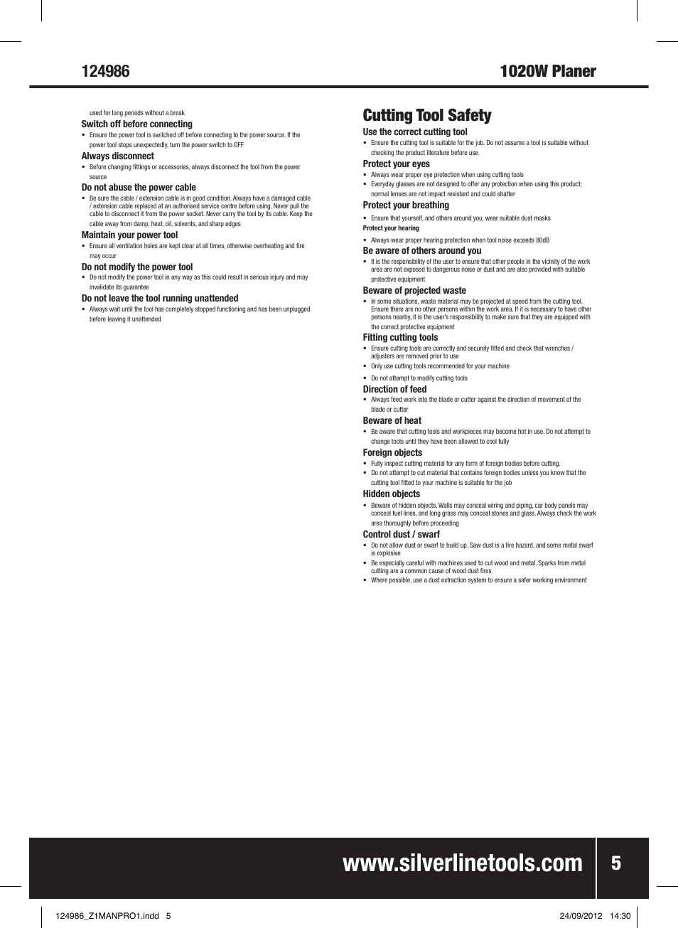 Silverline 1020W Planer User Manual | Page 6 / 28