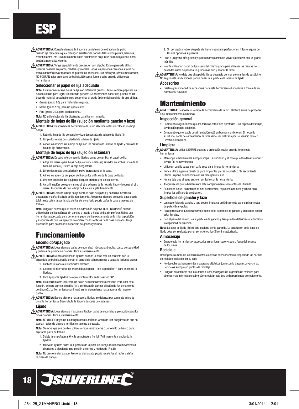 Mantenimiento, Funcionamiento | Silverline 150W Orbital Sander 1/3 Sheet User Manual | Page 19 / 28