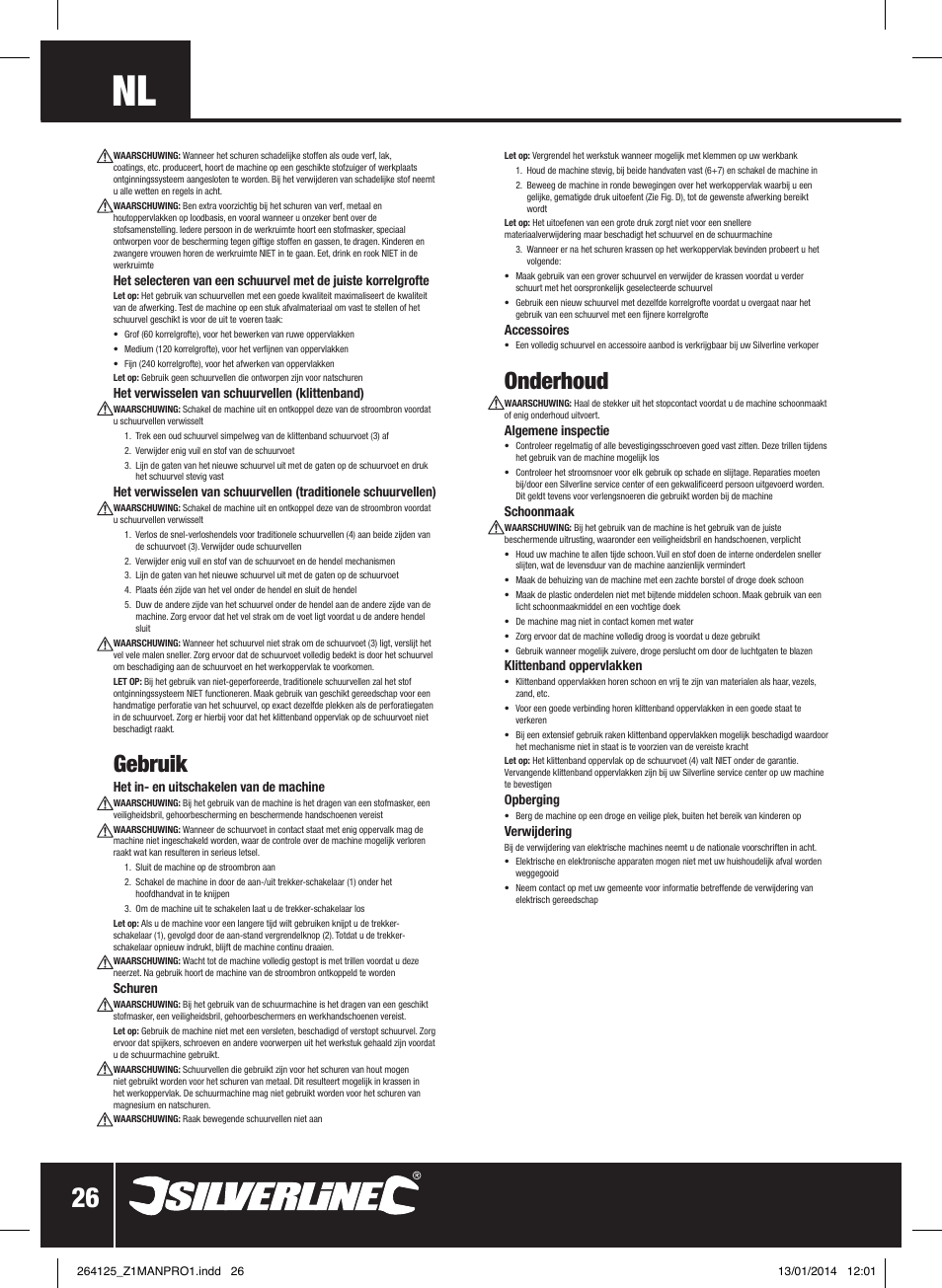 Gebruik, Onderhoud | Silverline 150W Orbital Sander 1/3 Sheet User Manual | Page 27 / 28