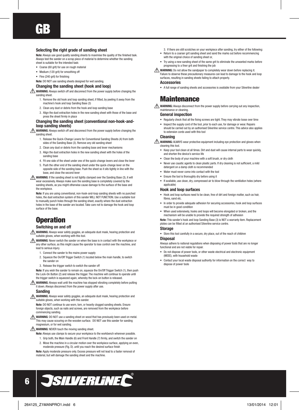Operation, Maintenance | Silverline 150W Orbital Sander 1/3 Sheet User Manual | Page 7 / 28